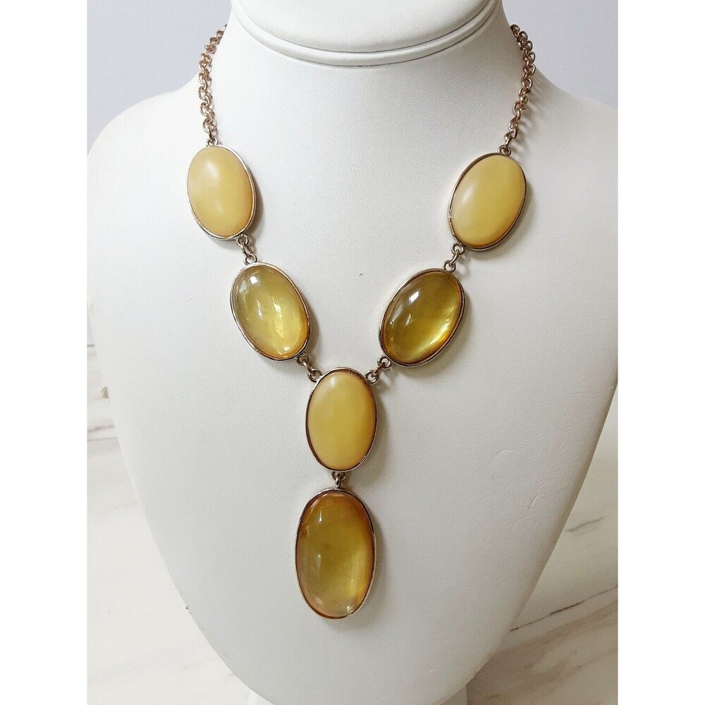 CROWN TRIFARI Acrylic Yellow Butterscotch | Amber Oval Statement Necklace 17"